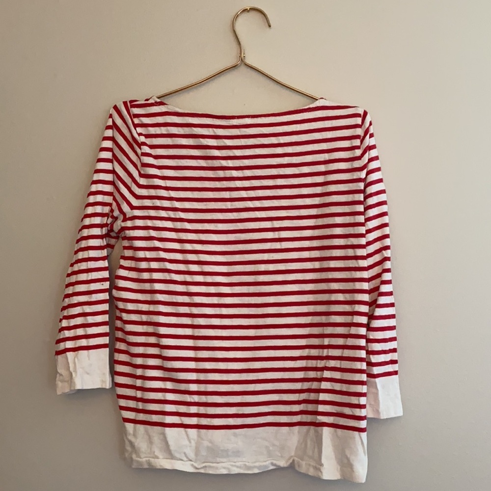 J.  Crew - Red and white stripe 3/4 sleeve tee - Picture 2 of 2